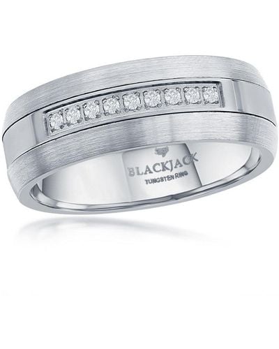 Black Jack Jewelry Brushed & Polished Half Cz 8mm Tungsten Ring - Metallic