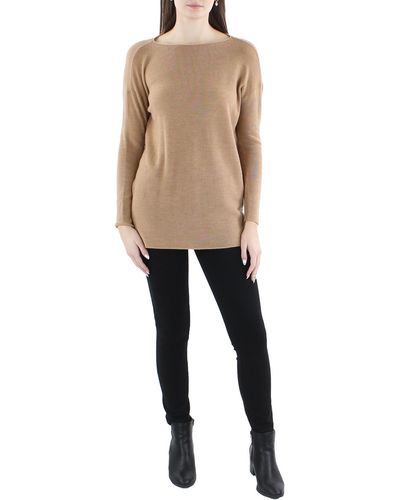 Eileen Fisher Wool Bateau Neck Tunic Sweater - Natural