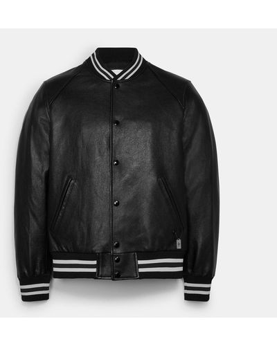 COACH Leather Varsity Jacket - Black
