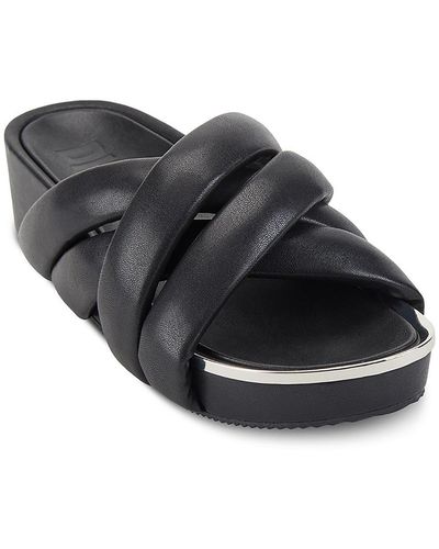DKNY Vienna Faux Leather Slip On Wedge Heels - Black