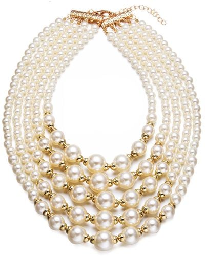 Liv Oliver 18k Gold Multi Layer Pearl Necklace - Natural
