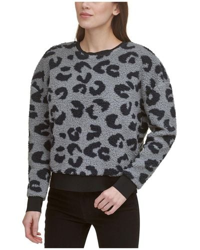 DKNY Fleece Cropped Crewneck Sweater - Gray