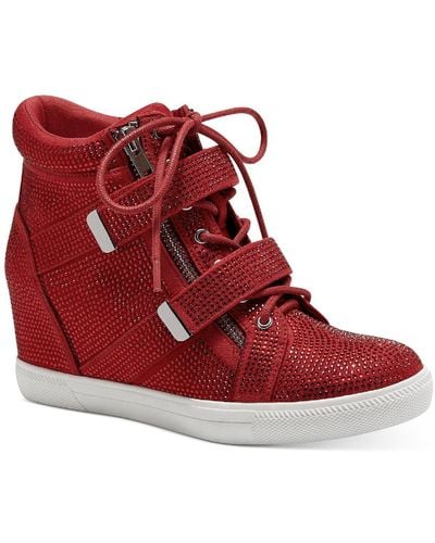 INC Debby Rhinestone Wedge Casual And Fashion Sneakers - Red