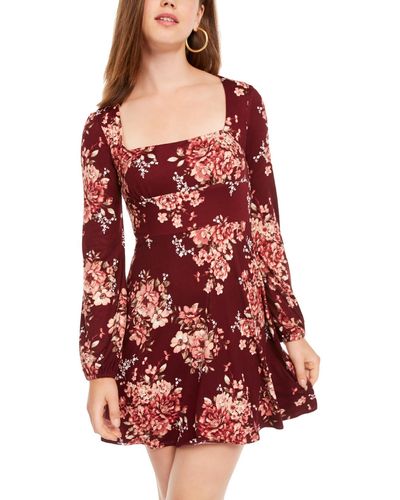 B Darlin Juniors Floral Square Neck Fit & Flare Dress - Red