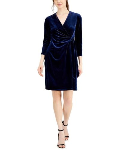 Anne Klein Velvet Short Sheath Dress - Blue