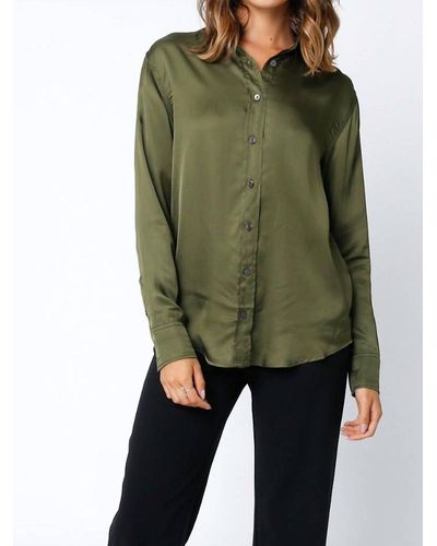 Olivaceous Everest Satin Button Down Blouse - Green