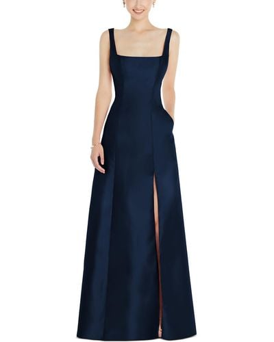Alfred Sung Plus Slit Polyester Evening Dress - Blue