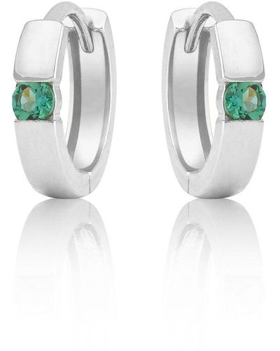 MAX + STONE 14k White Or Yellow Gold Small 2.5mm Round Gemstone Huggie Hoop Earrings - Multicolor