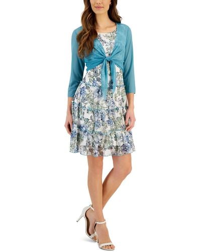Connected Apparel Jacket Short Two Piece Dress - Blue