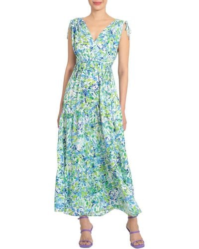 Maggy London Floral Double-v Maxi Dress - Green