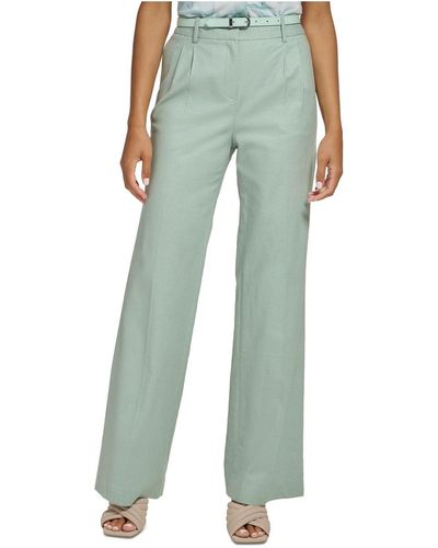 Calvin Klein Pleated Belted Trouser Pants - Green