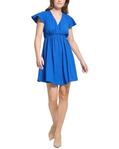 Calvin Klein Flutter Sleeve Short Fit & Flare Dress - Blue