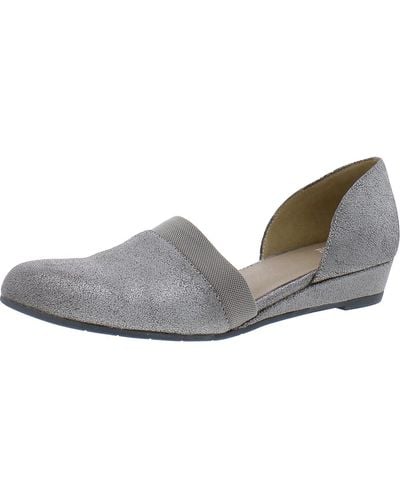 Eileen Fisher Pointed Toe Leather Flats Shoes - Gray