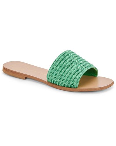 Dolce Vita Belle Leather Open Toe Slide Sandals - Green