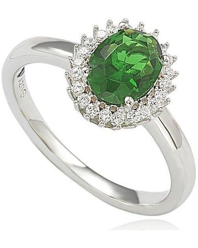 Suzy Levian Sterling Silver Simulated Emerald Oval Cubic Zirconia Halo Ring - Green
