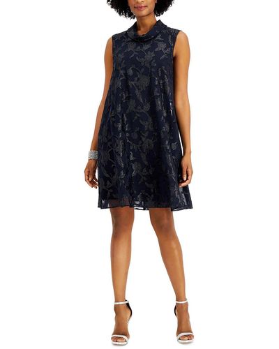 Connected Apparel Roll Collar Jacquard Cocktail And Party Dress - Blue