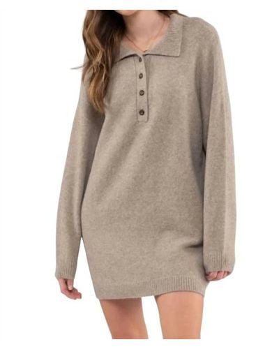 Blu Pepper Collared Drop Shoulder Sweater Dress - Gray