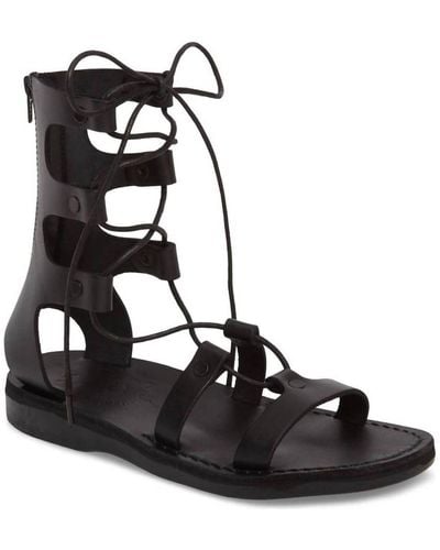 Jerusalem Sandals 's Leather Gladiator Lace Up Sandal - Black