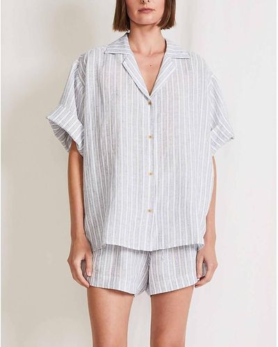 Apiece Apart Valenti Button Up Shirt In Textured Stripe - White