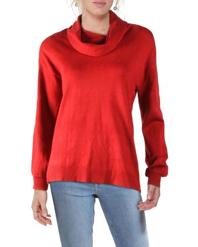 BB Dakota Cowl Neck Ribbed Trim Turtleneck Sweater - Red
