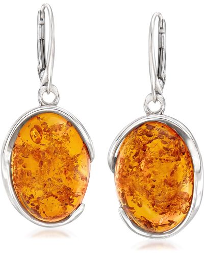 Ross-Simons Oval Amber Drop Earrings - Orange