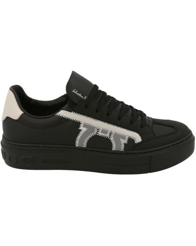 Ferragamo Borg Leather Low-top Sneakers - Black