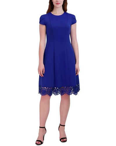 Donna Ricco Lace Trim Cap Sleeve Midi Dress - Blue
