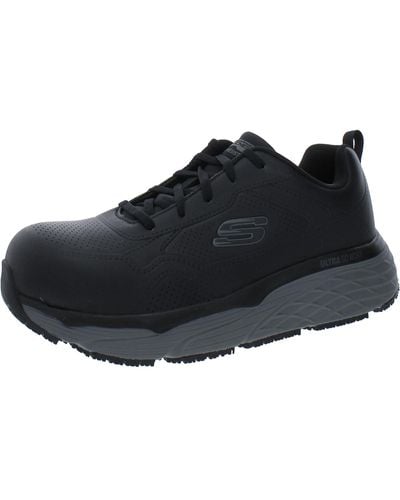 Skechers Max Cushioningelite Faux Leather Air Cooled Memory Foam Work And Safety Shoes - Black