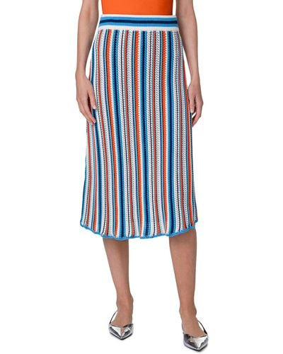 Akris Punto Stripe Crochet Midi Skirt - Blue