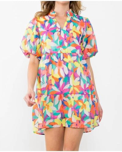 Thml Puff Sleeve Floral Print Dress - White
