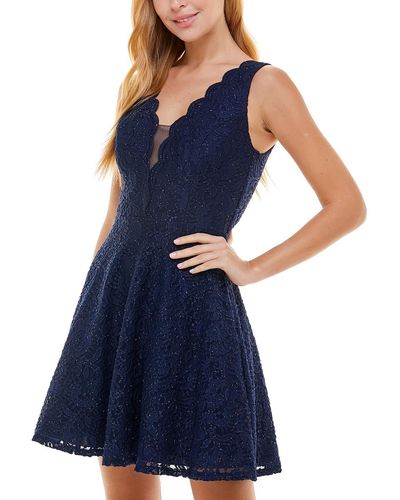 City Studios Juniors Lace Glitter Cocktail And Party Dress - Blue