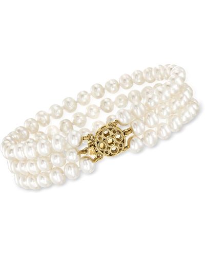 Ross-Simons 5-5.5mm Cultured Pearl Bracelet With 14kt Yellow Gold Clasp - Natural