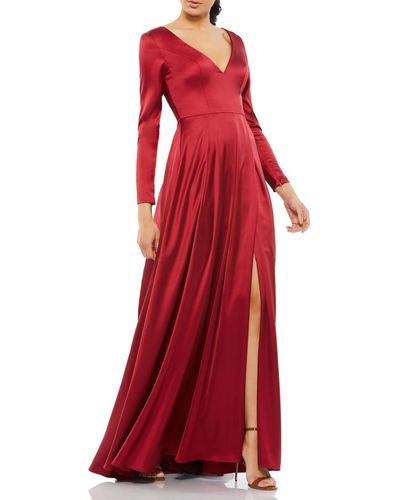 Ieena for Mac Duggal Satin Pleated Evening Dress - Red