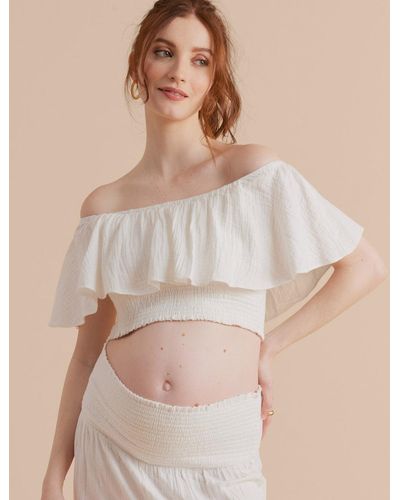 A Pea In The Pod Off The Shoulder Maternity Crop Top - Natural