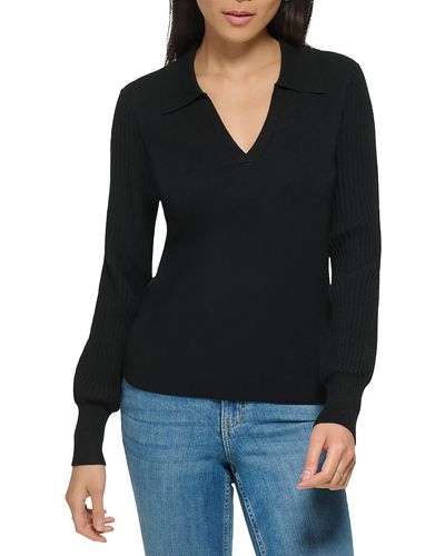 Calvin Klein Split Neck Henley Pullover Sweater - Black