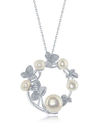 Simona Sterling Fwp & Leafs Design Round Necklace - Metallic
