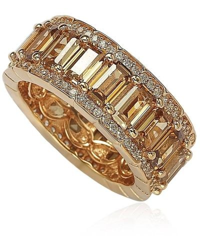 Suzy Levian Rose Sterling Silver Cubic Zirconia Emerald Cut Eternity Band - Brown