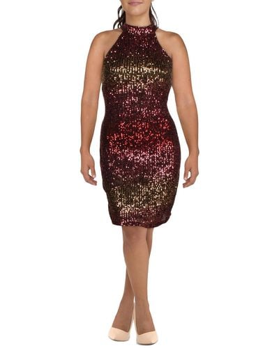 B Darlin Plus Sequined Midi Cocktail And Party Dress - Red