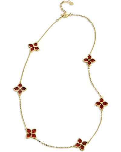 Savvy Cie Jewels 18k Gold Vermeil Greeb Agate Flower Choker - Red