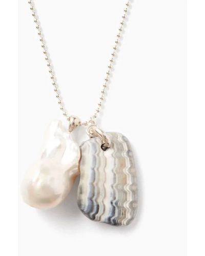 Chan Luu Fossilized Shell & Pearl Charm Necklace In Silver - White