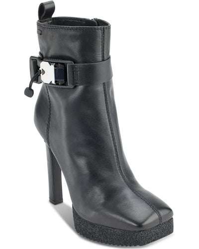 DKNY Zana Leather Square Toe Booties - Gray
