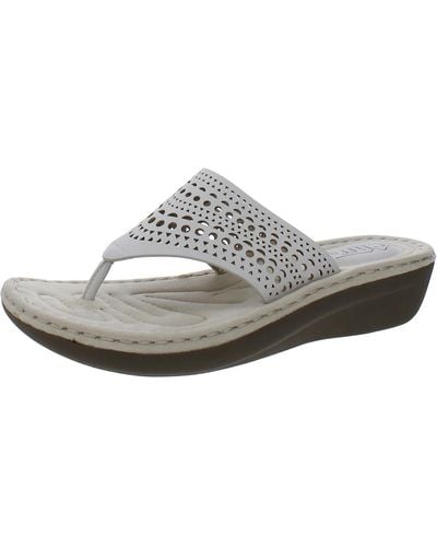 White Mountain Compact Faux Leather Perforated Slide Sandals - Gray