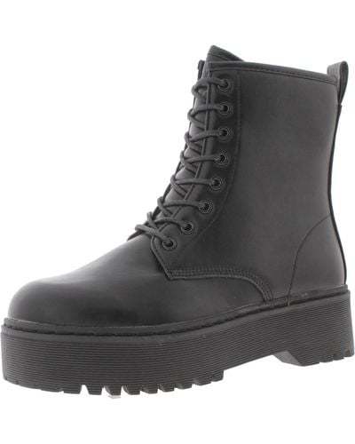 C&C California Lucie Faux Leather Lug Sole Combat & Lace-up Boots - Black