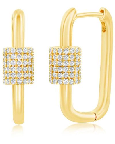 Simona Sterling Silver Micro Pave Cz Oval Carabiner Paperclip Earrings - Plated - Metallic