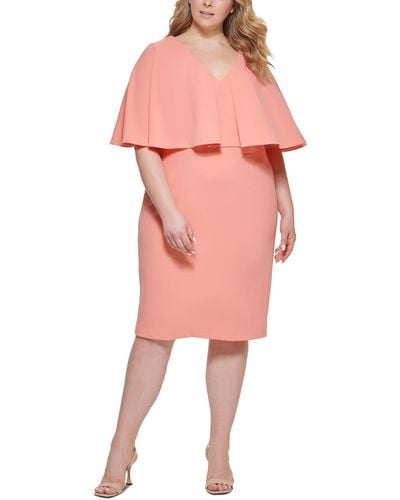 Calvin Klein Plus V-neck Midi Sheath Dress - Pink