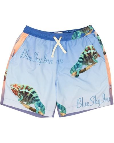 BLUE SKY INN And Coral Chameleon Print Swim Trunks - Blue