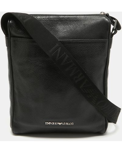 Emporio Armani Leather Messenger Bag - Black