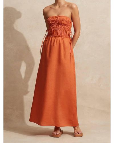 Peony Strapless Midi Dress - Orange