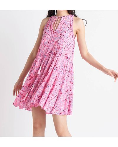 Dex Drawstring Waist Chiffon Mini Dress - Pink