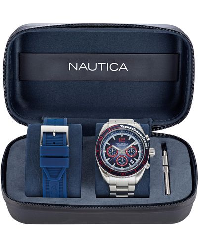 Nautica Key Biscane Stainless Steel And Silicone Watch Box Set - Blue